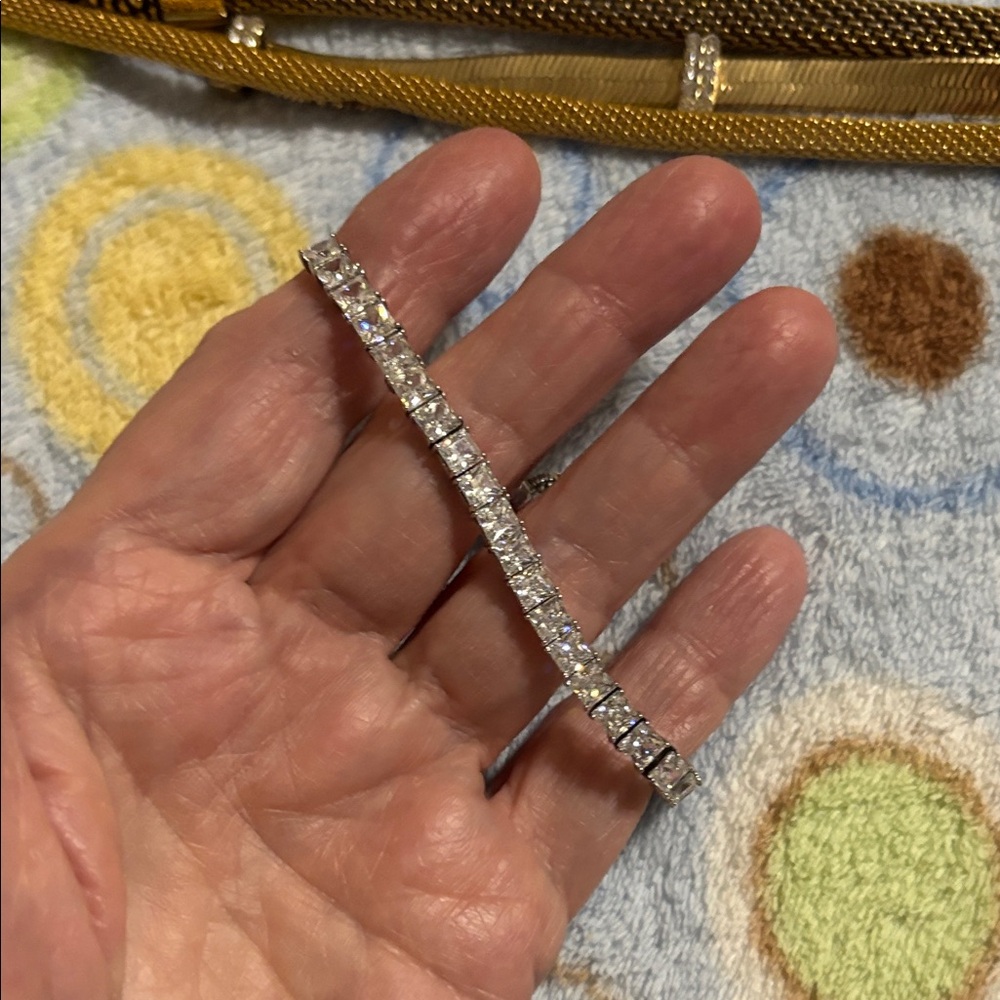 Classic Silver-Tone bella cz Tennis Bracelet - Silver/rhodium, bolo style, 10”,